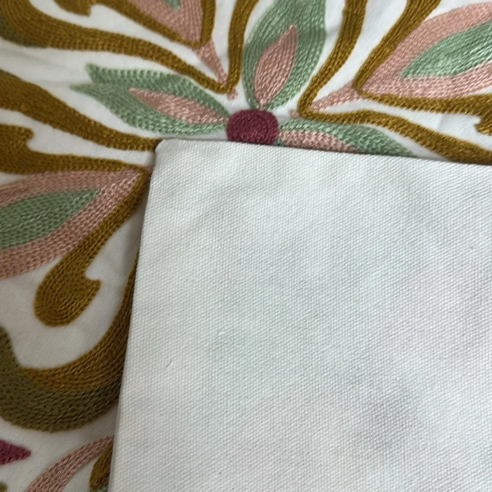 Pink Floral Embroidered Decorative Cloth Throw Pillow 16”x16” Set of Two